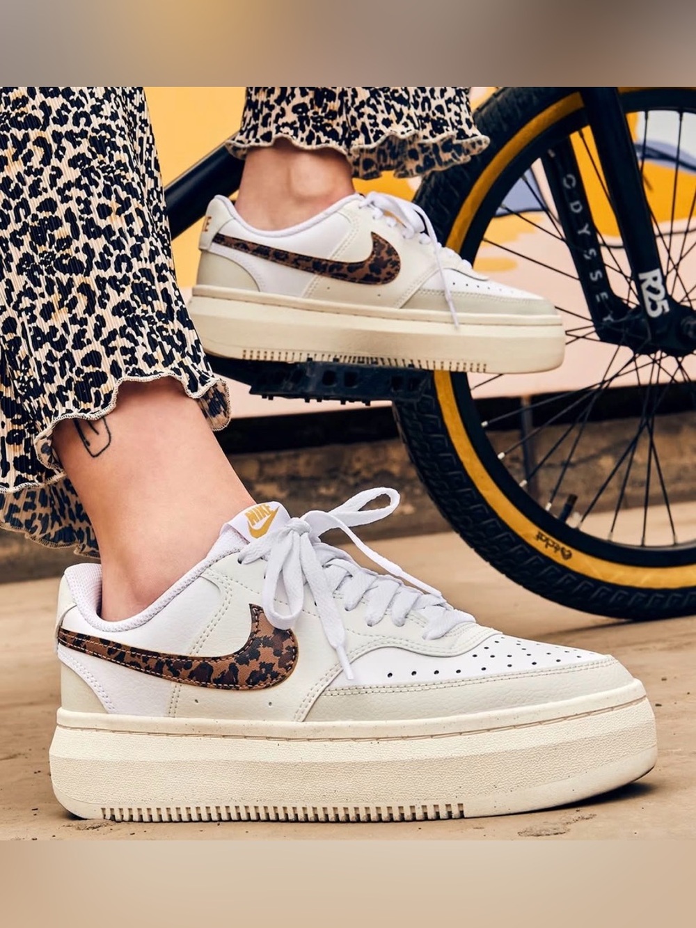 Nike Women’s Court Vision Alta Sneaker White/Leopard Size 8.5